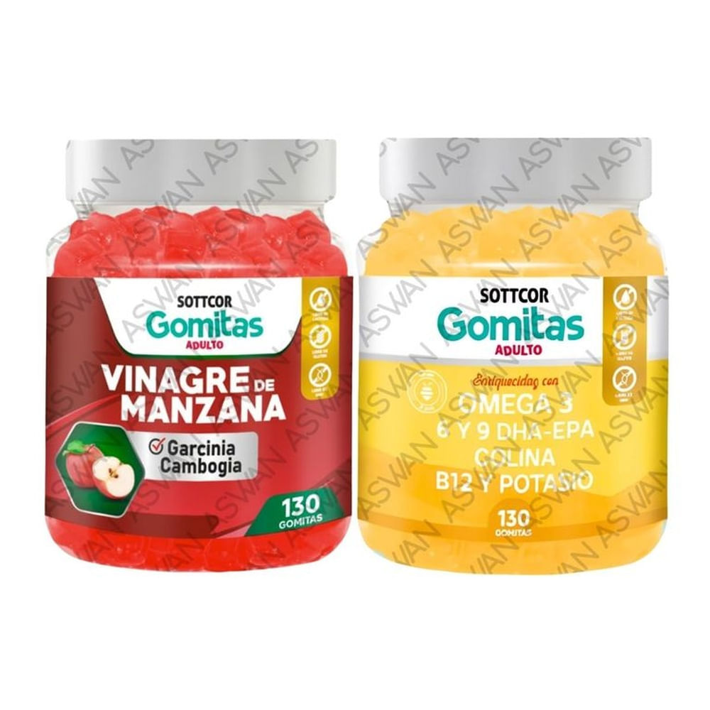 PACK ADULTO VINAGRE DE MANZANA & OMEGA 3 130 GOMITAS - SOTTCOR
