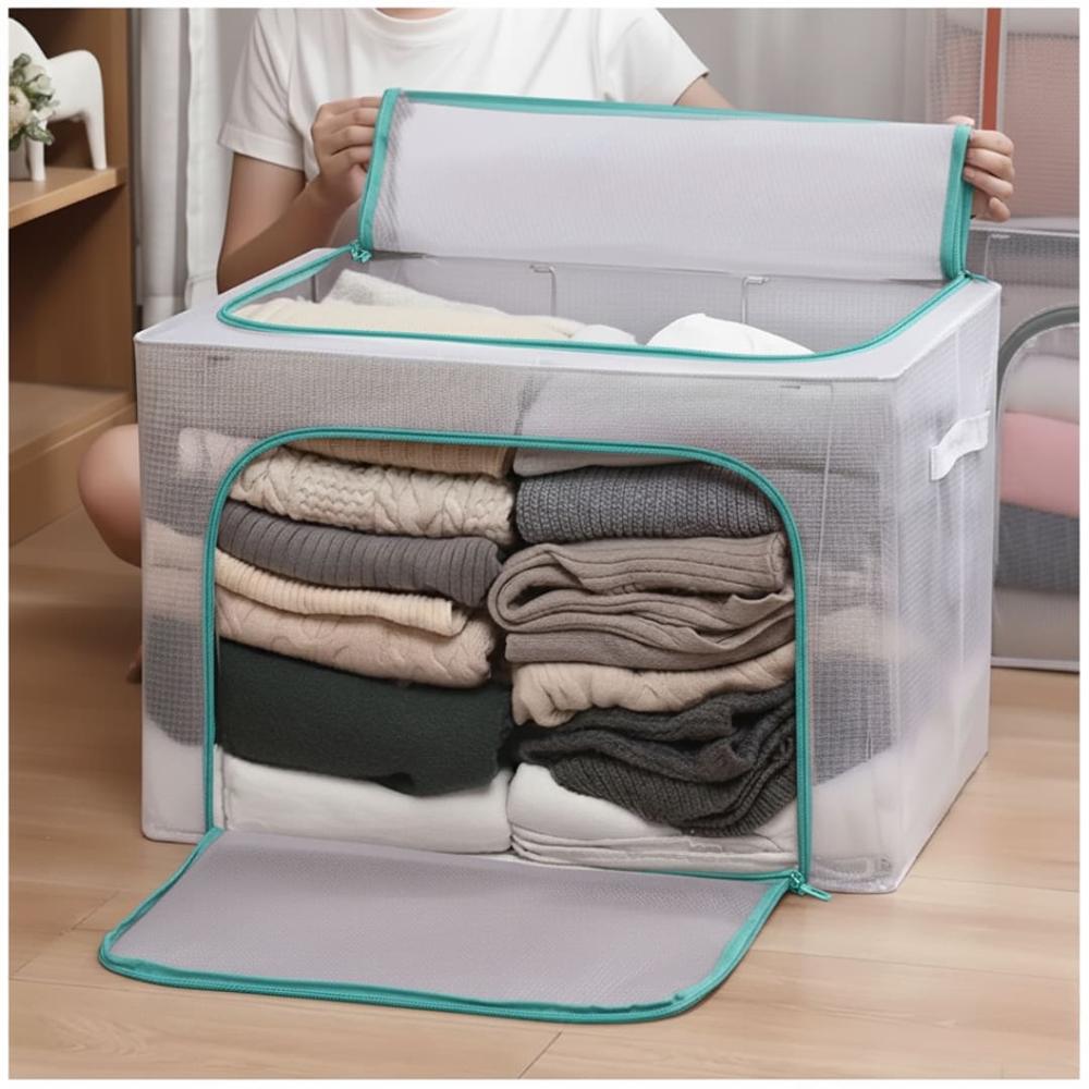 Pack x2 Caja Organizadora de Ropa Plegable Impermeable y Transparente 66L Turquesa
