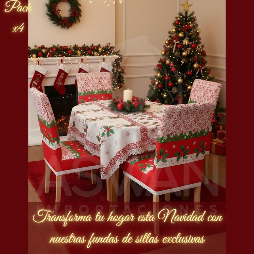 Pack x4 Fundas de Sillas Navideñas