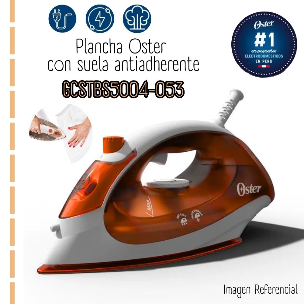 PLANCHA OSTER COMPACTA C/SUELA ANTIADHERENTE  GCSTBS5004 - NARANJA
