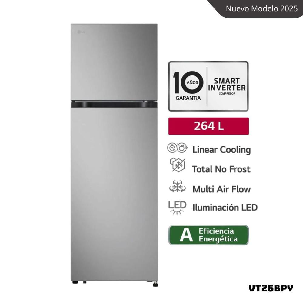 REFRIGERADORA LG 264 L TOP FREEZER PLATEADO - VT26BPY