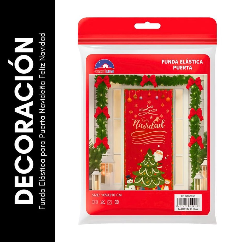 Funda Elástica para Puerta Navideña Feliz Navidad