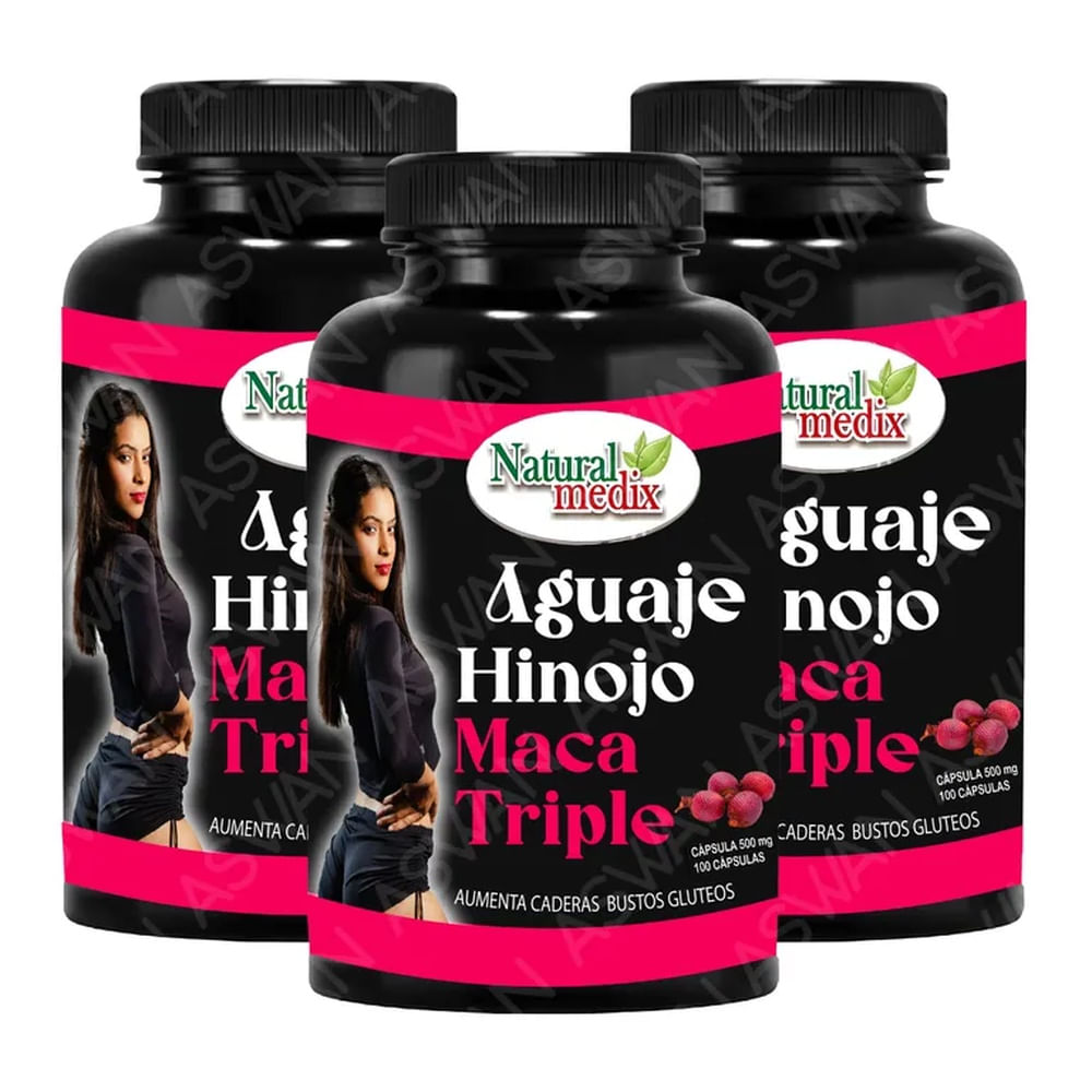 PACK DE 3 AGUAJE HINOJO + MACA TRIPLE 100 CAPSULAS - NATURAL MEDIX