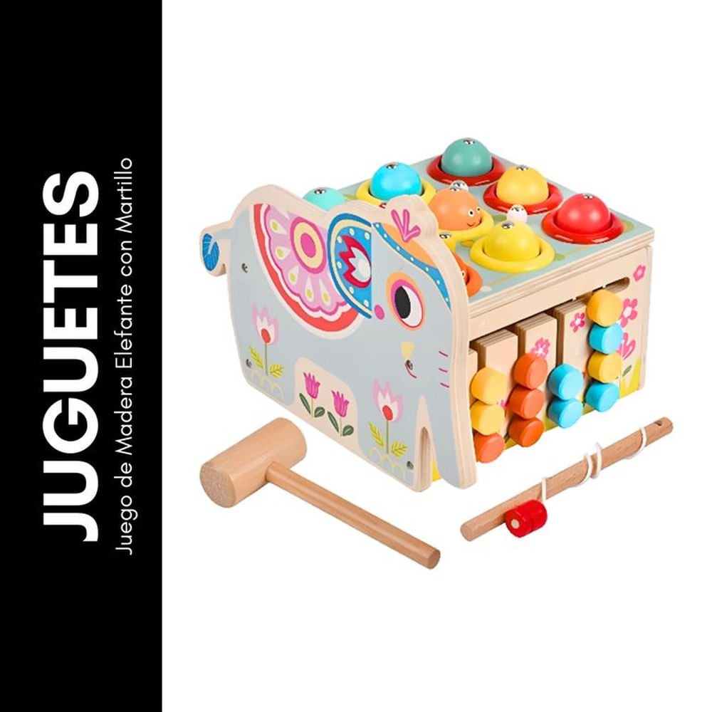 Juego de Madera Elefante con Martillo Beige