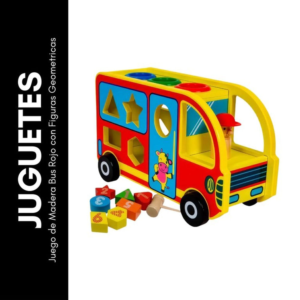Juego de Madera Bus Rojo con Figuras Geometricas Beige