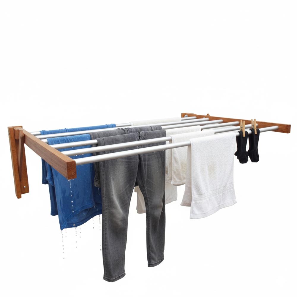 Tendedero de Ropa Plegable aluminio-madera 100x65 cms