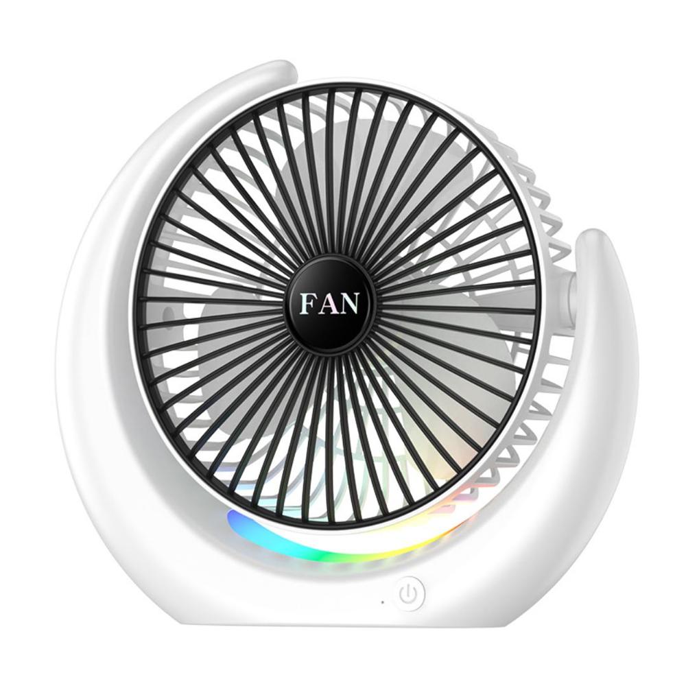 Ventilador de Escritorio RGB Tipo Luna Silencioso con 3 Velocidades Ajustables y Luz Ambiental XX-12