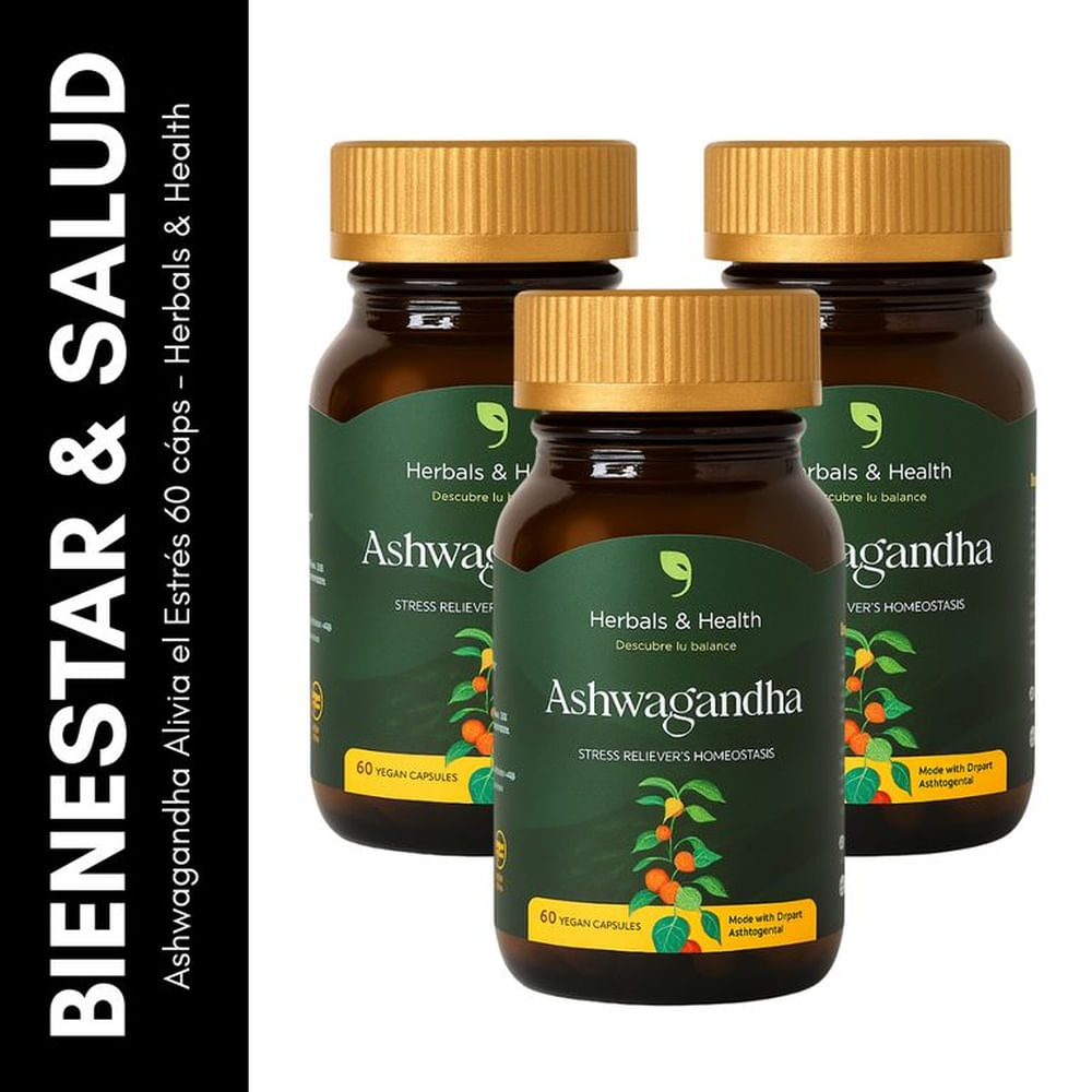 Pack x3 Ashwagandha Alivia Estrés 60 cáps - Herbals & Health