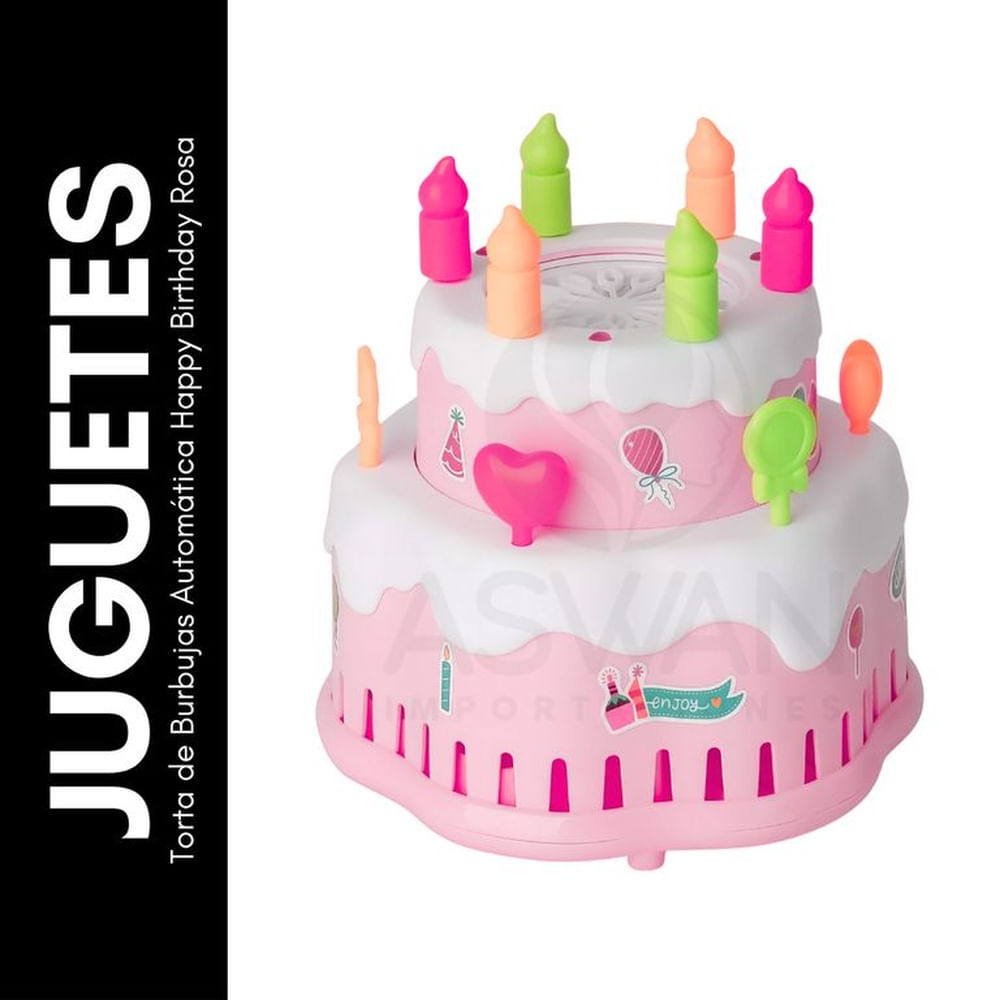 Torta de Burbujas Automática Happy Birthday Rosa Rosa Torta de Burbujas Automática Happy Birthday Rosa Rosa