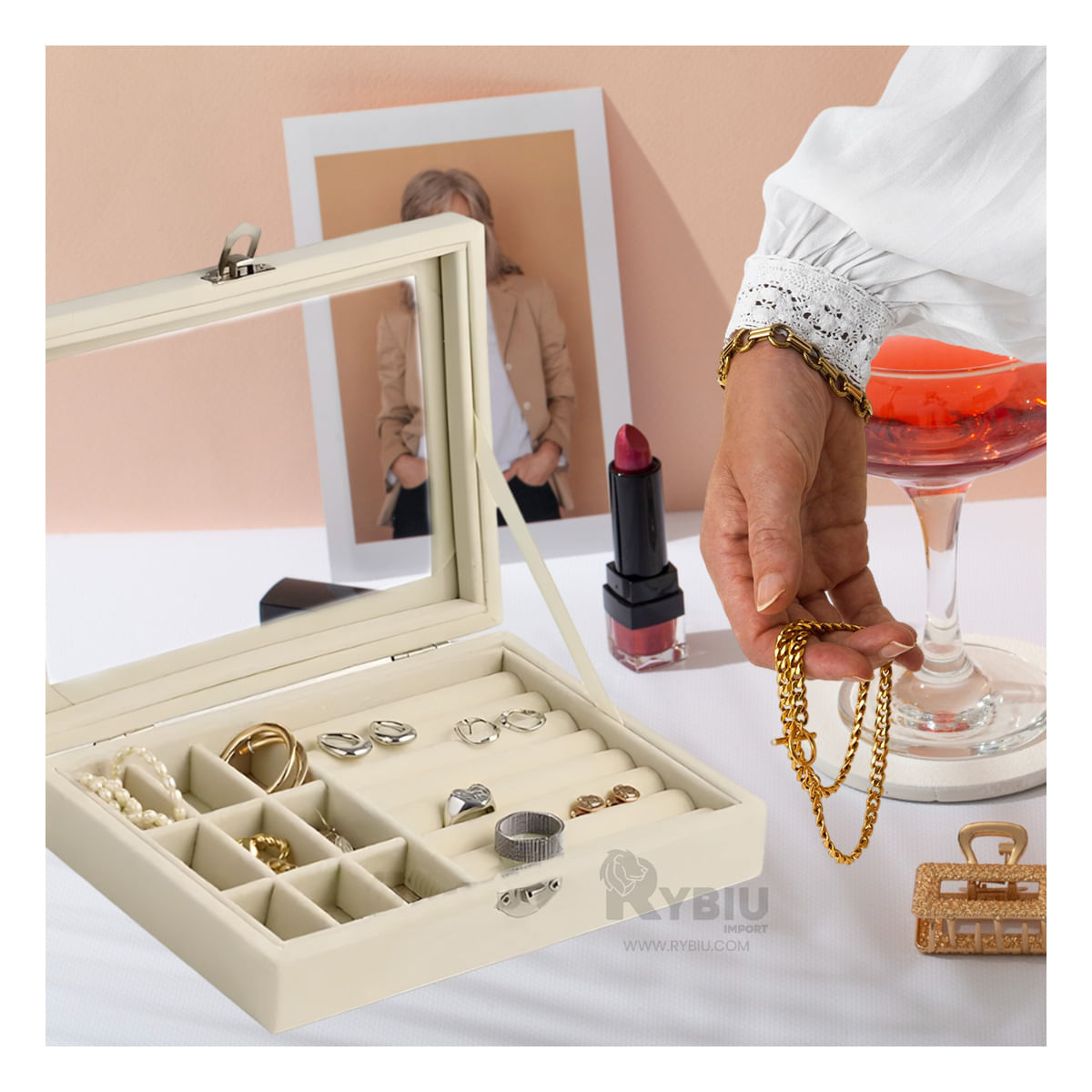 Joyero Multifuncional Organizador en Beige Y+Papel de Regalo