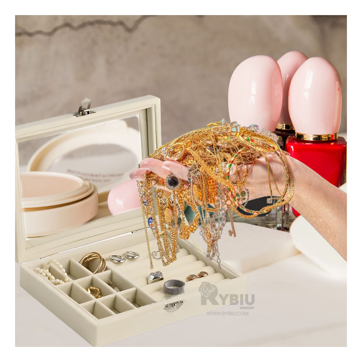 Joyero Organizador Multifuncional en Color Beige