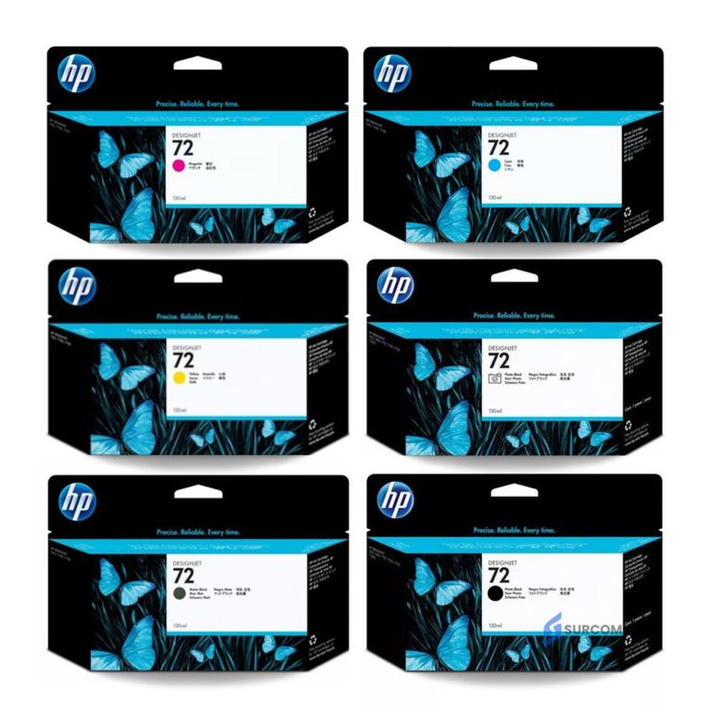 Kit Tinta HP 72 130ml Cyan Magenta Amarillo Gray mate black Foto black