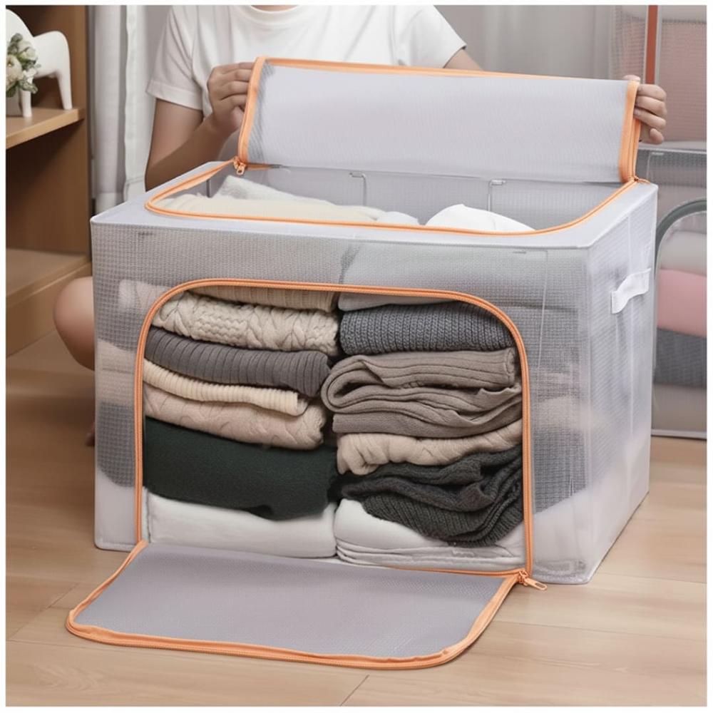 Pack x2 Caja Organizadora de Ropa Plegable Impermeable y Transparente 66L Naranja Claro
