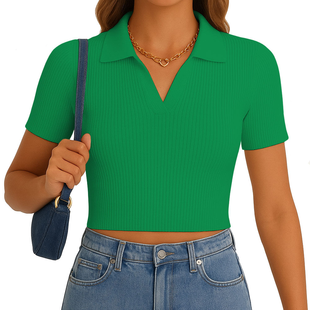 Polo Mujer Camisero Manga Corta New 710-13 Rib Grueso Color Verde Perico Talla XS Polo Mujer Camisero Manga Corta New 710-13 Rib Grueso Color Verde Perico Talla XS