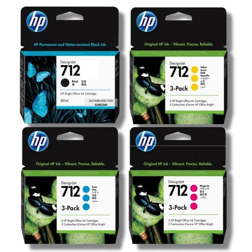 Kit Tinta HP 712 Tripack Cyan Magenta Amarillo Negro