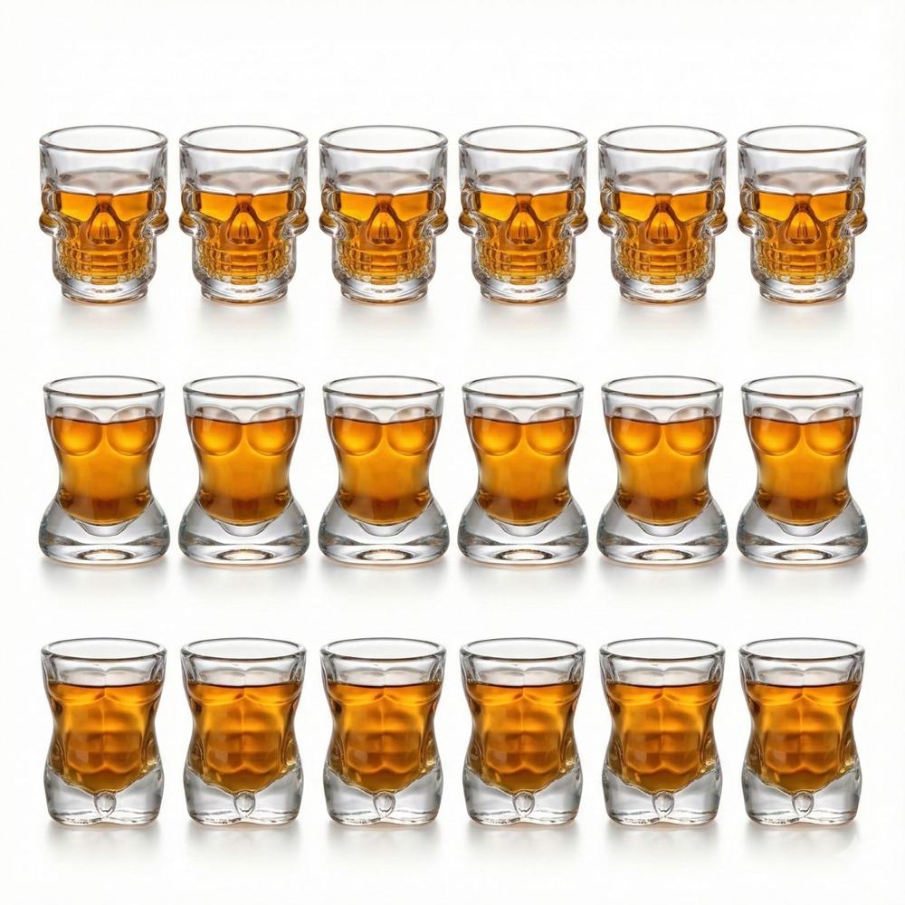 Set de Vasos Shot de Vidrio Diseños Mixtos x18
