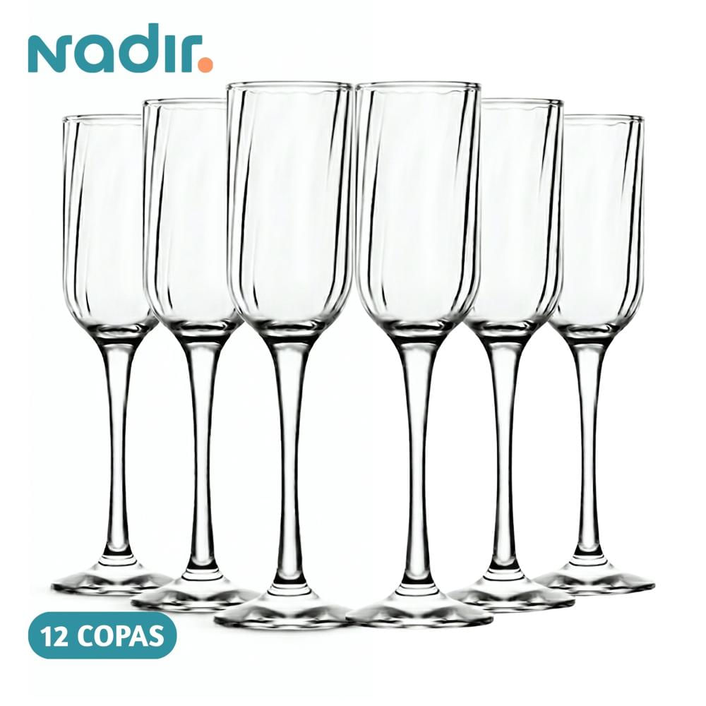 Set De Copas Champagne Vidrio Nadir Fiore X12 Pzs