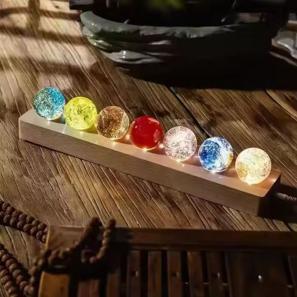 7 esferas de cristal luminosas de estrellas y galaxias (largo)