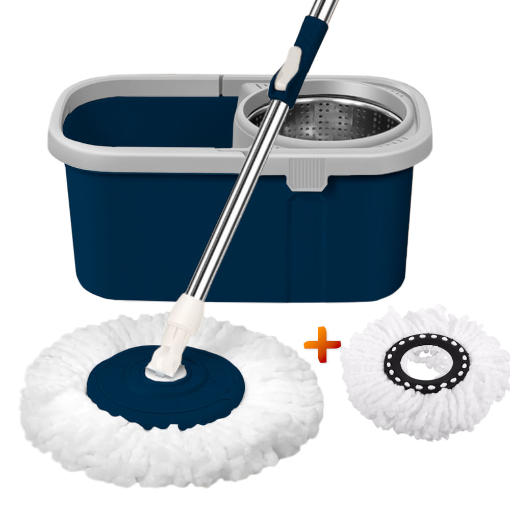 Balde Escurridor Trapeador Giratorio Automático Azul