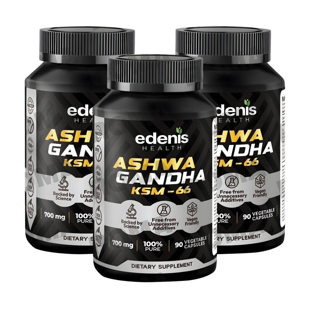 PACK 3 ASHWAGANDHA KSM-66 90 CÁPSULAS EDENIS HEALTH