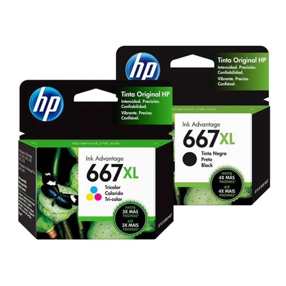 KIT TINTA HP 667XL NEGRO Y TRICOLOR PACK X 2