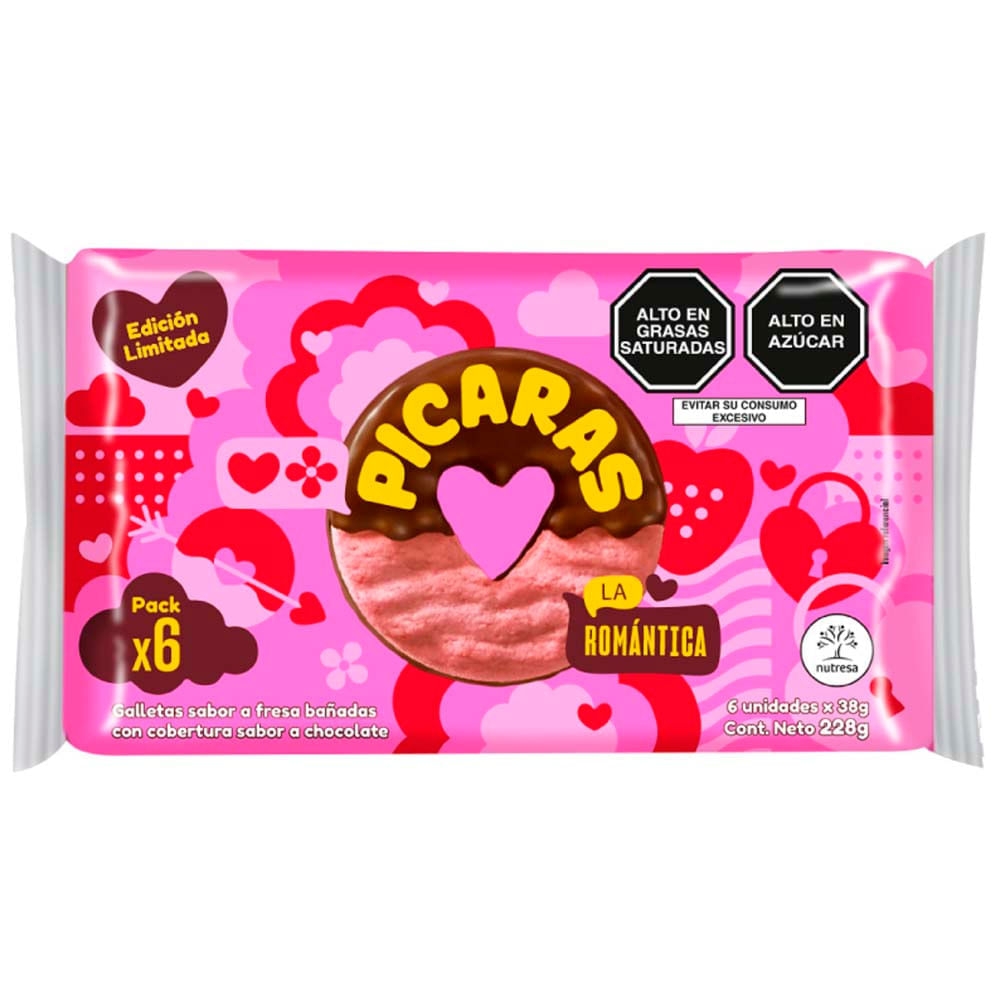 Galletas PICARAS Fresa Pasión Bañadas en Chocolate Paquete 6un Galletas PICARAS Fresa Pasión Bañadas en Chocolate Paquete 6un