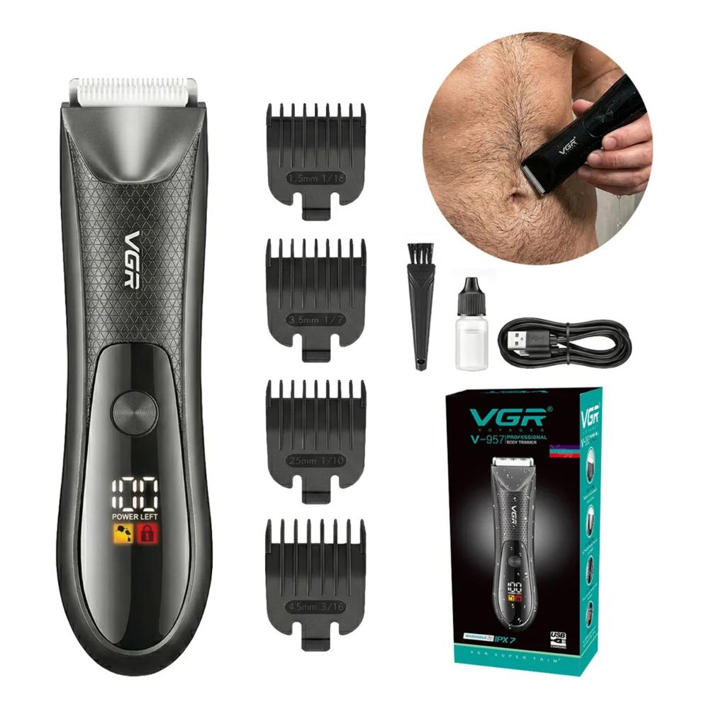 Afeitadora Íntima Masculina Corporal Impermeable IPX7 con Guías de Corte y Luz LED