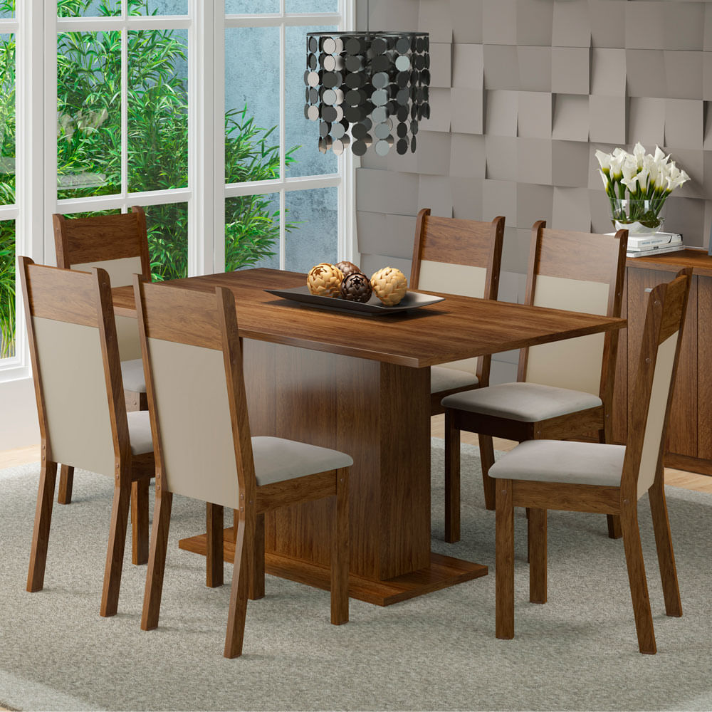Juego de Comedor Lousiana con 6 Sillas - Marrón Beige Juego de Comedor Lousiana con 6 Sillas - Marrón Beige