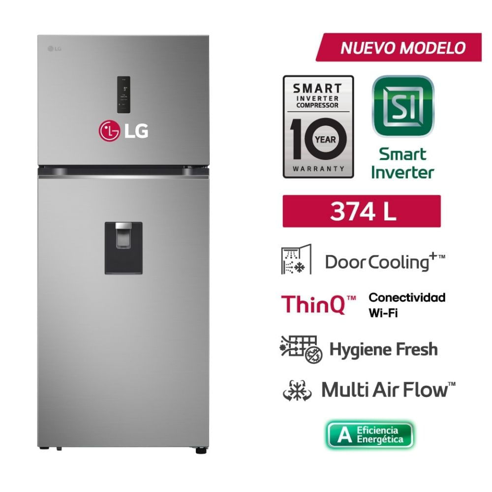 Refrigeradora LG lgvt38spyc Top Freezer 374L Plata