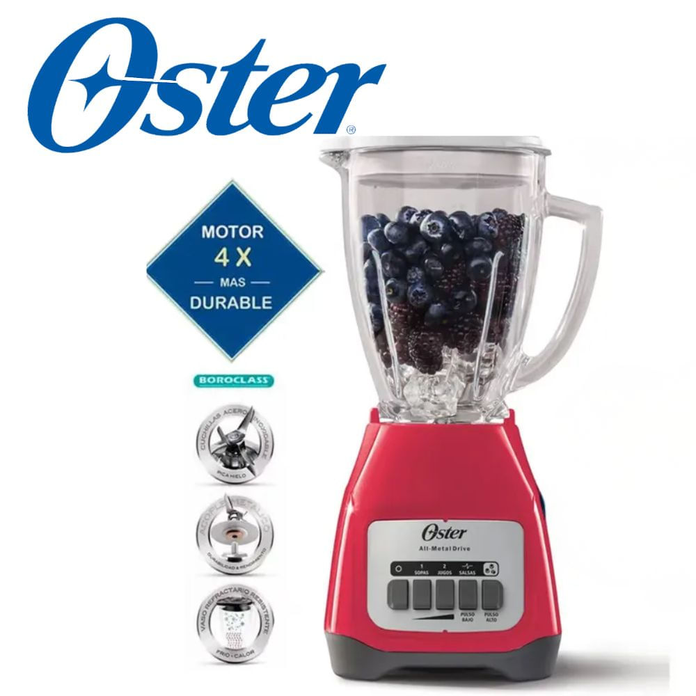 LICUADORA OSTER 1.25 LITROS VASO VIDRIO BOROCLASS 550W 2 VELOCIDADES  COLOR SANDÍA MOD BLSTKAG-MPB