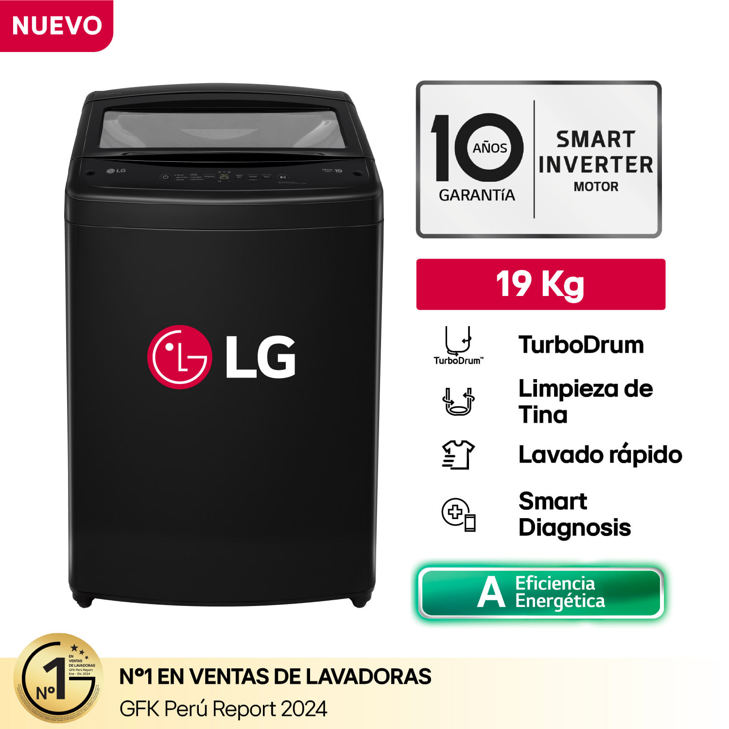 Lavadora LG WT19OBVTB 19Kg Turbodrum Carga Superior Negro
