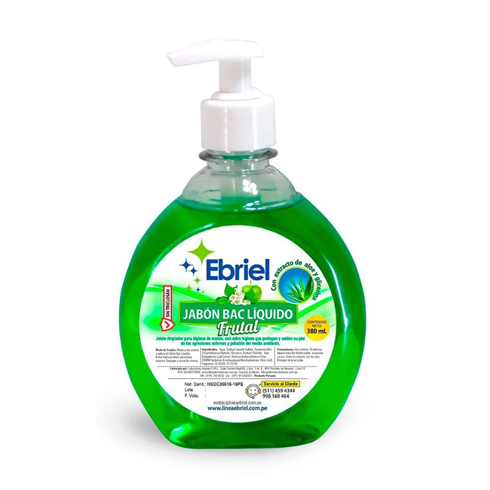 Jabón Líquido Frutal Ebriel 380ml Verde con Aloe y Glicerina Jabón Líquido Frutal Ebriel 380ml Verde con Aloe y Glicerina