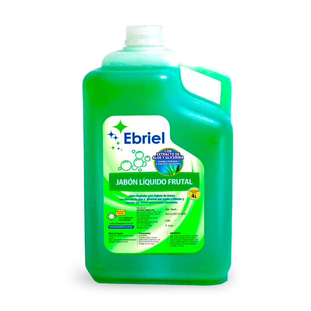 Jabón Líquido Frutal Galón x 4 litros Ebriel Verde con Aloe y Glicerina Jabón Líquido Frutal Galón x 4 litros Ebriel Verde con Aloe y Glicerina