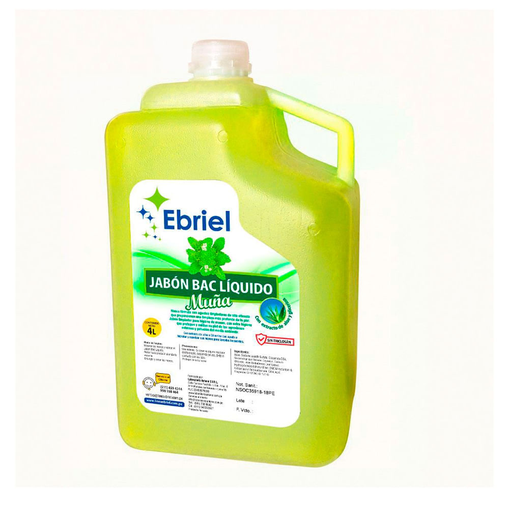 Jabón líquido Muña Galón 4 litros Ebriel Jabón líquido Muña Galón 4 litros Ebriel
