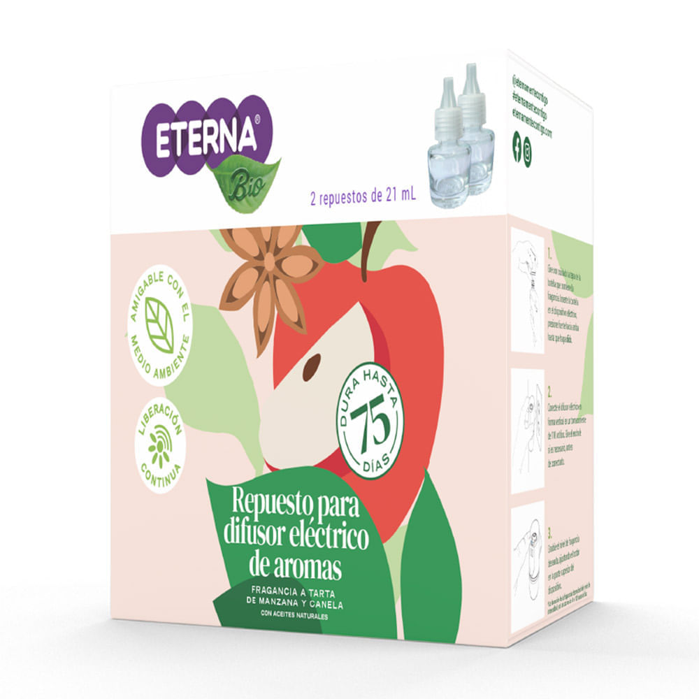 Repuesto Ambientador Eléctrico Canela y Manzana 2 piezas Eterna Repuesto Ambientador Eléctrico Canela y Manzana 2 piezas Eterna