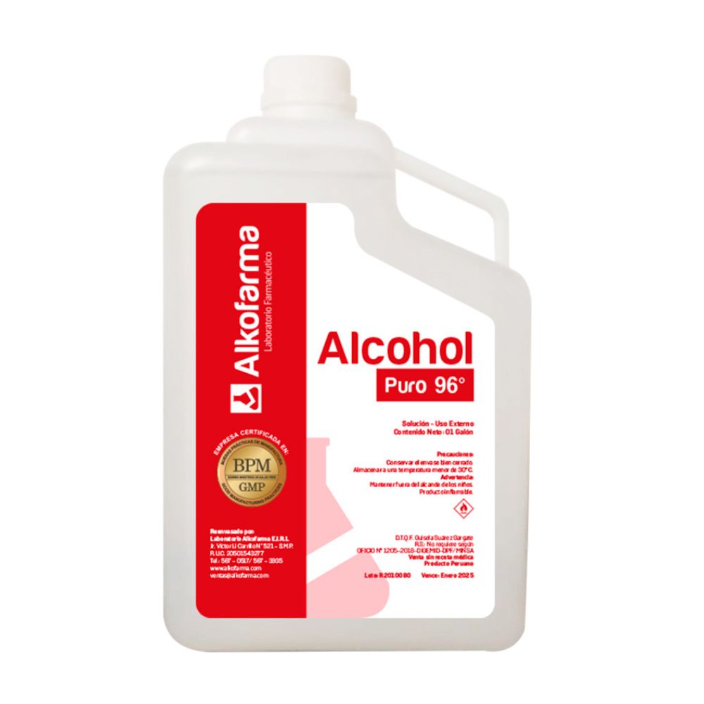 Alcohol Puro 96° 1 galon Alkofarma Alcohol Puro 96° 1 galon Alkofarma
