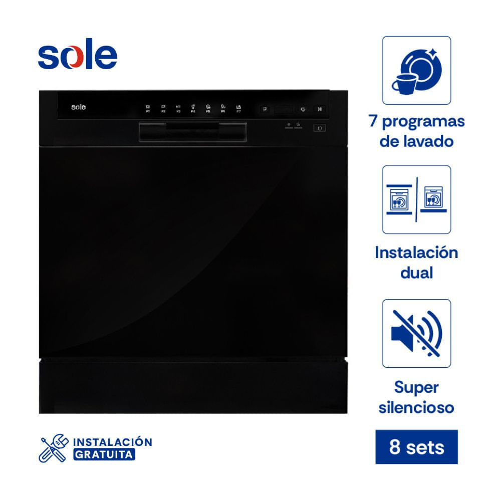 Lavavajilla Sole Modelo SOLLAVAJ002B Negro 8 Sets