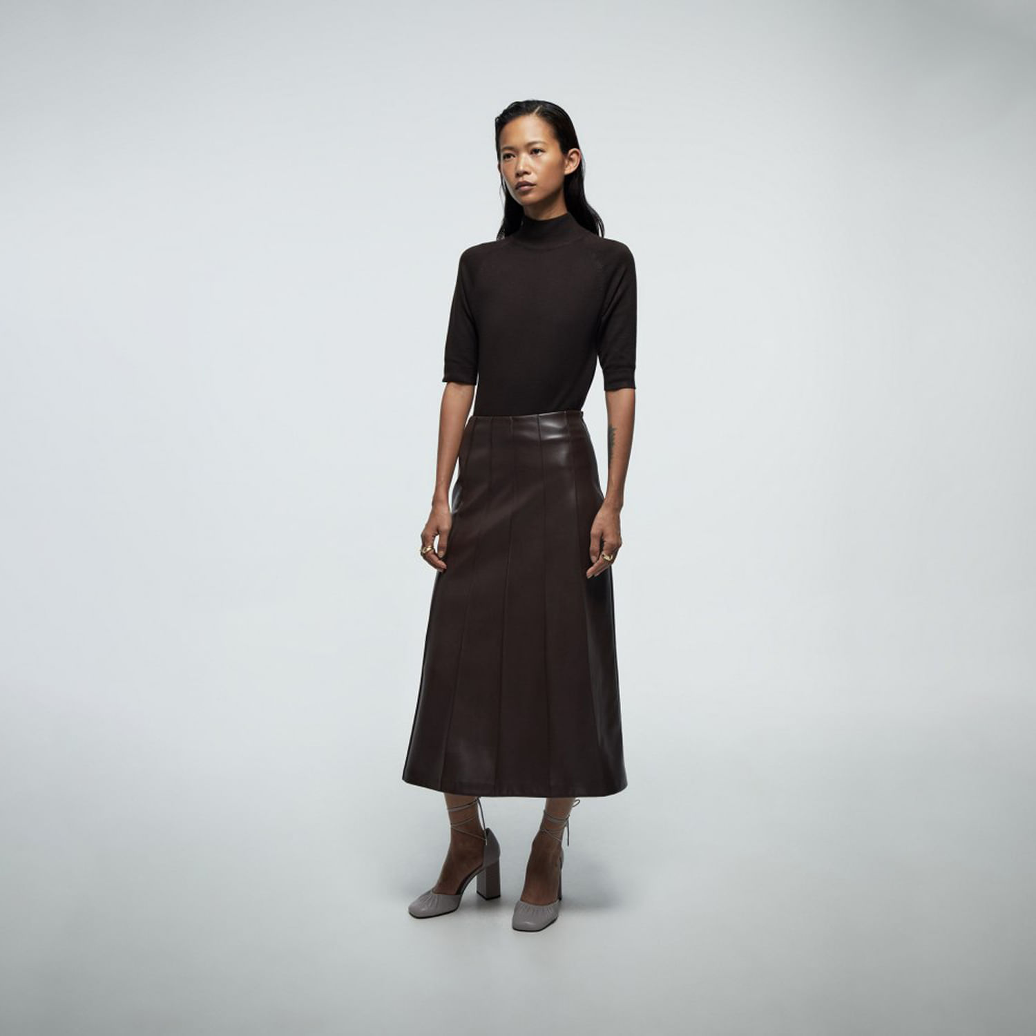 Falda Mujer Sfera Cortes Efecto Piel Marron