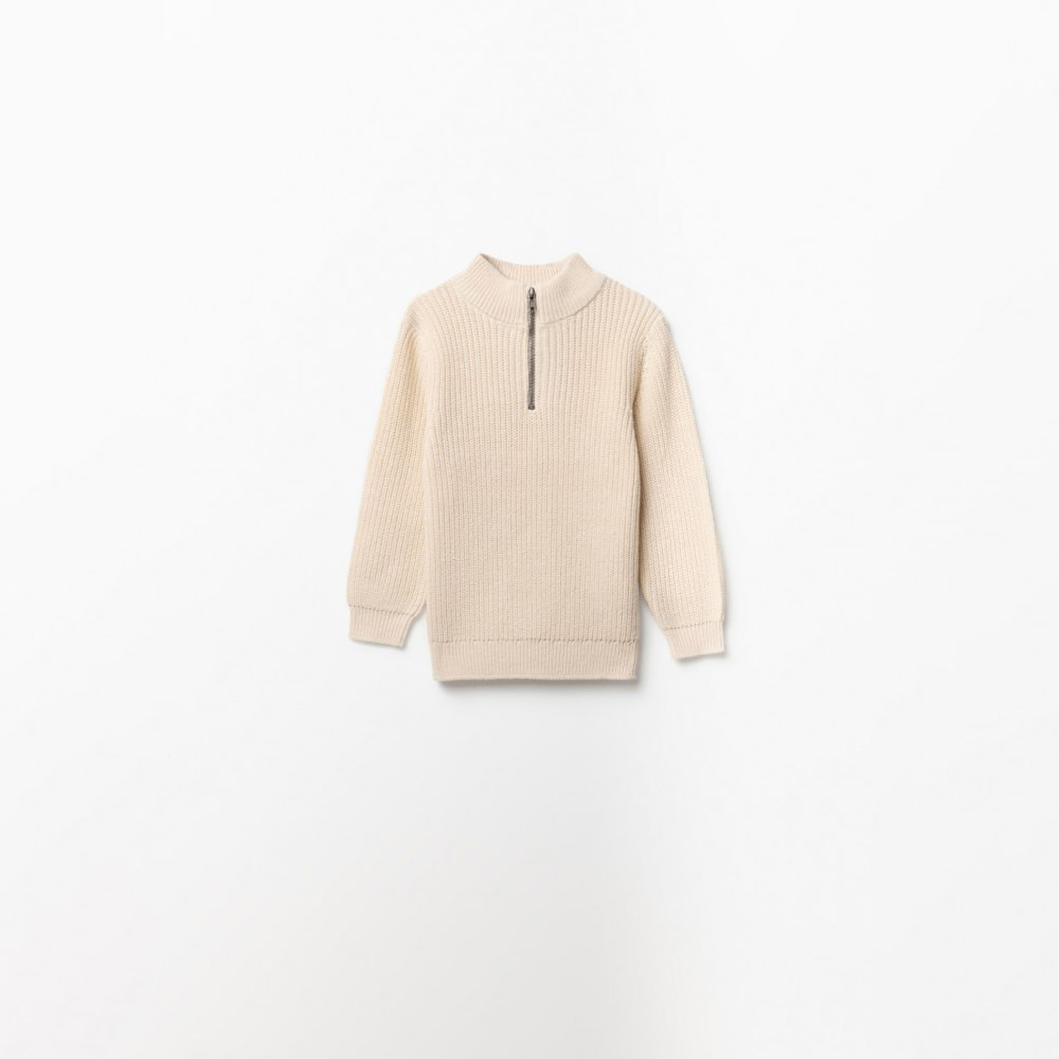 Chompa Niño Sfera Rib Cremallera Cuello Crudo