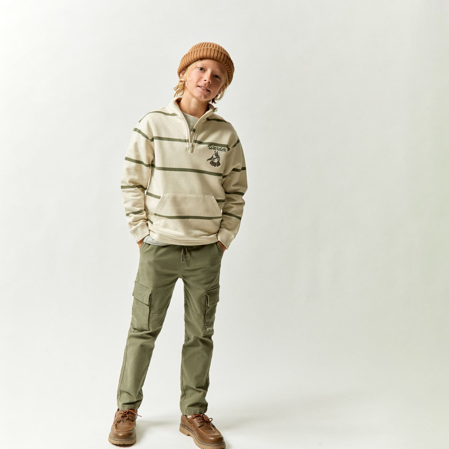 Polera Niño Sfera Raya Cremaller Crudo