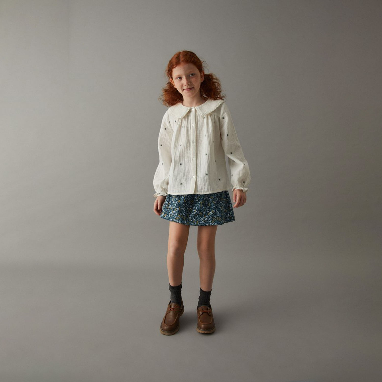 Blusa Niña Sfera Bambula Bordados Y Croc Crudo