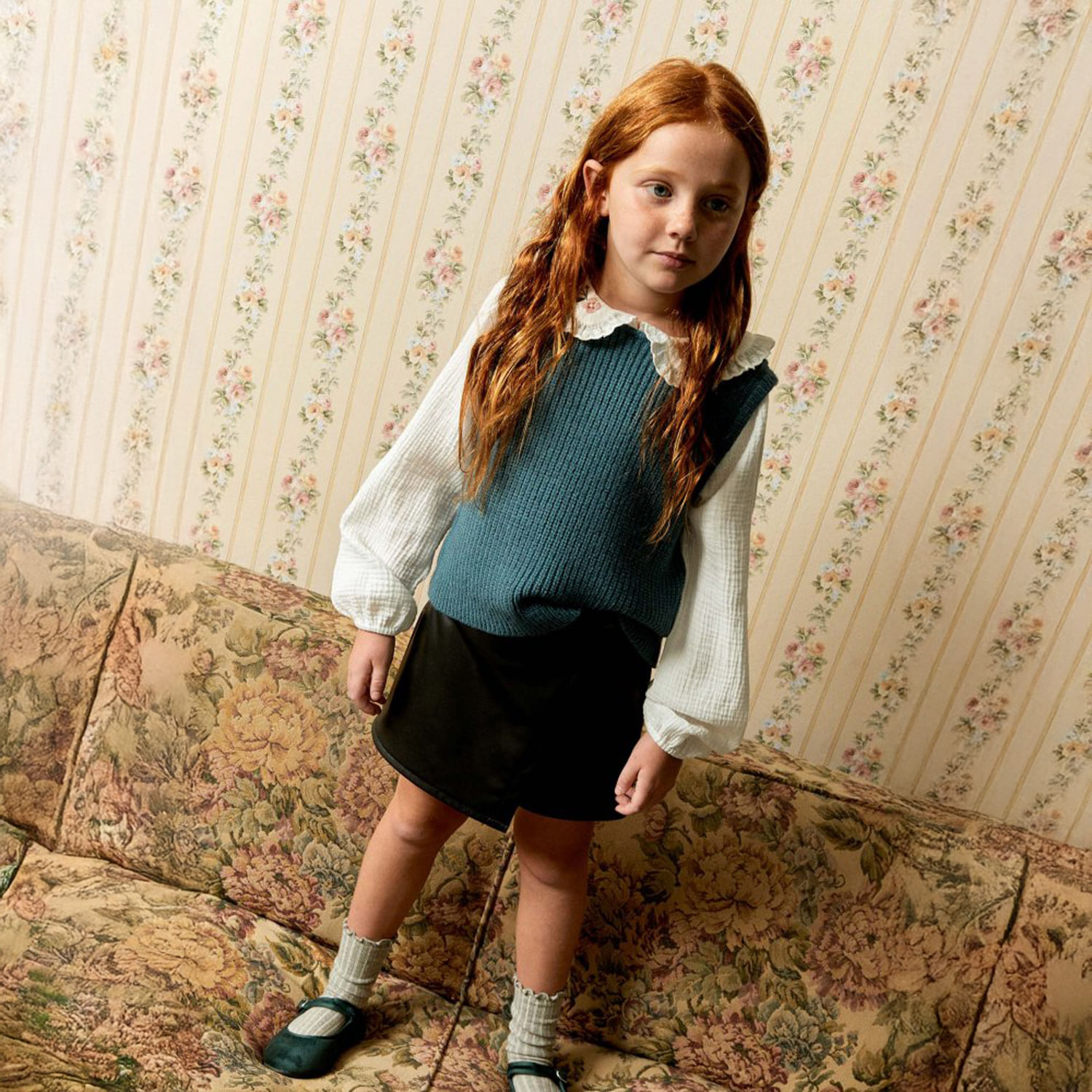 Chompa Niña Sfera Tricot Combinado Petroleo Azul Petroleo