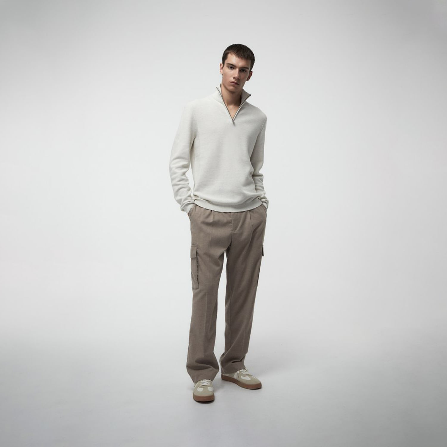 Chompa Hombre Sfera Cremallera Estructura Marfil