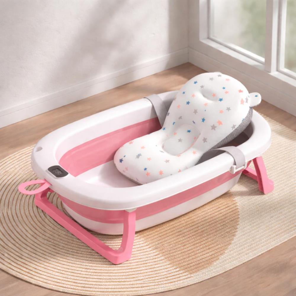 Tina Infantil Plegable con Termometro Color Rosado