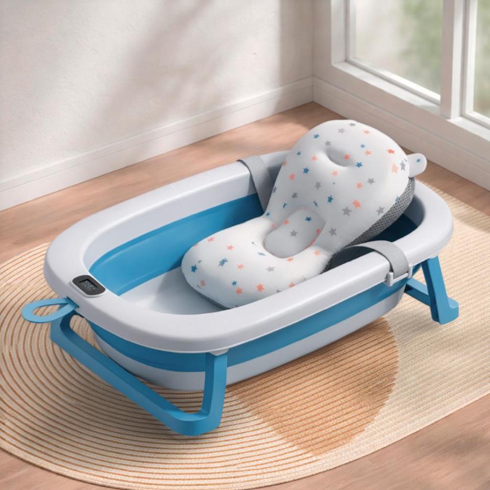 Tina Infantil Plegable con Termometro Color Celeste