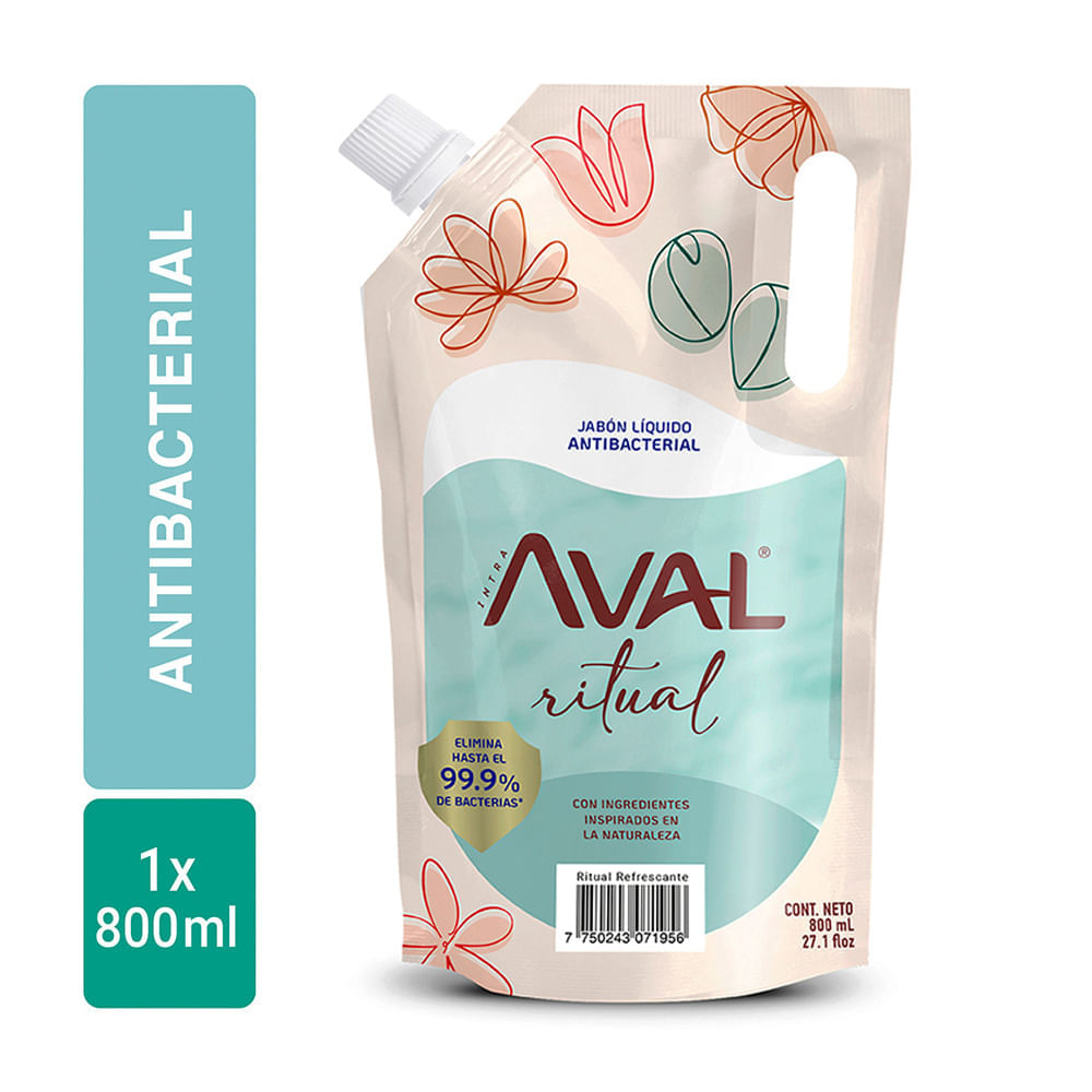 Jabón líquido antibacterial Refrescante Aval 800ml Jabón líquido antibacterial Refrescante Aval 800ml