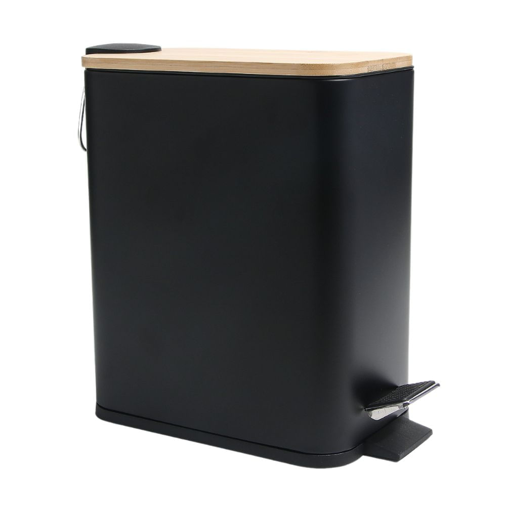 Papelera de Baño Orange Modelo BIR0013AAWD Negro con Detalles de Bambú 5 litros