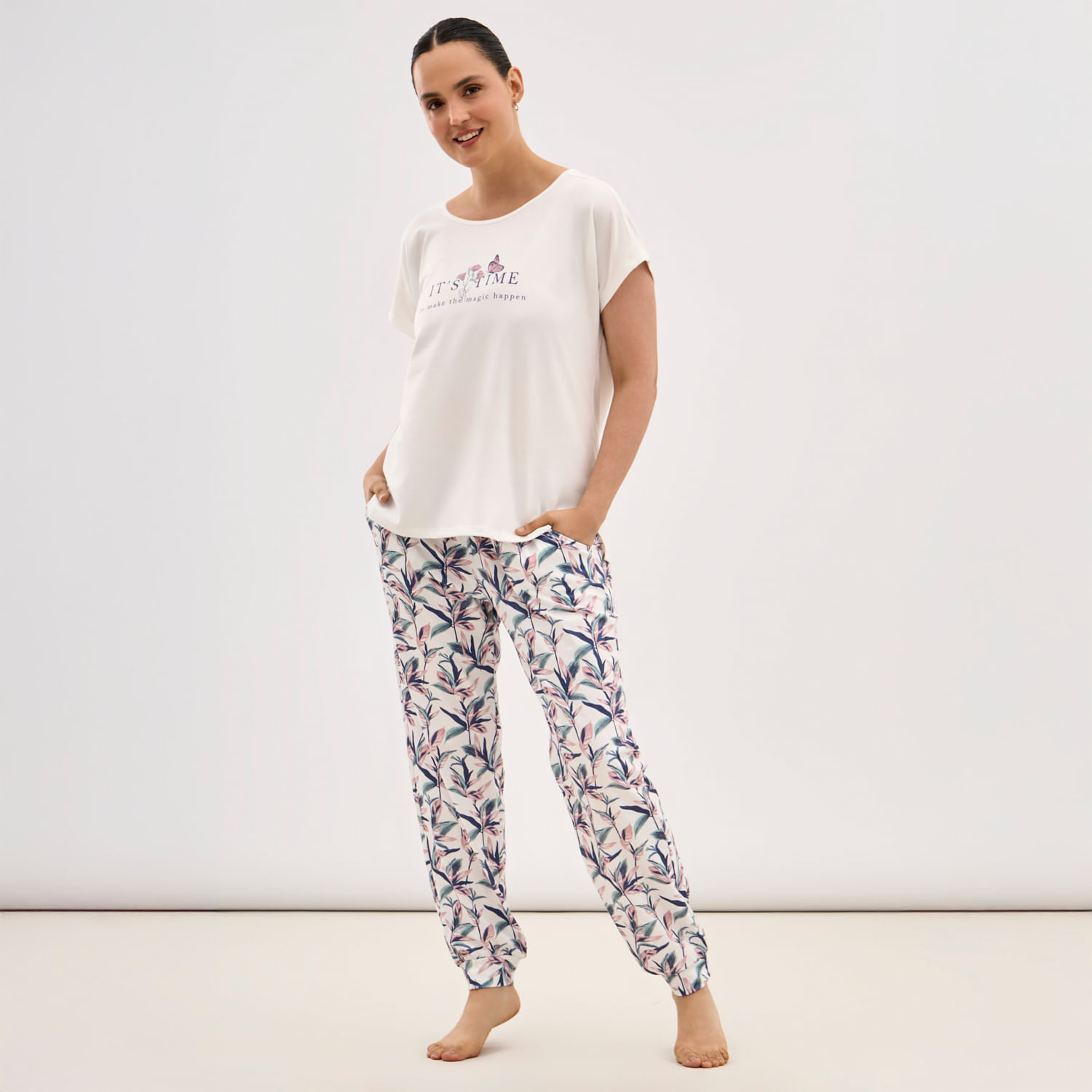 Pijama Mujer Zafin Botanic Manga Corta + Jogger