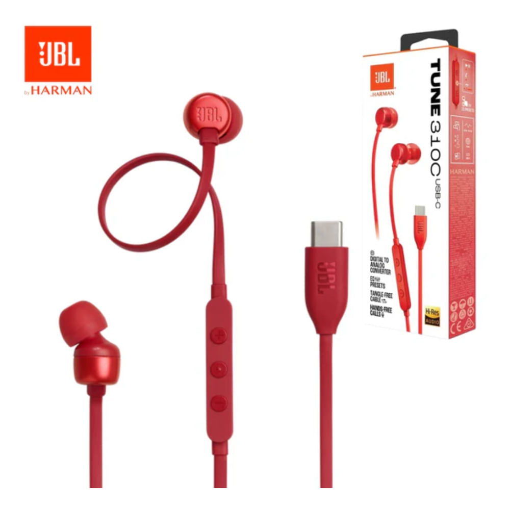 Audifonos JBL Tune 310C USB-C Hi-Res Extra Bass Ecualizador Rojo