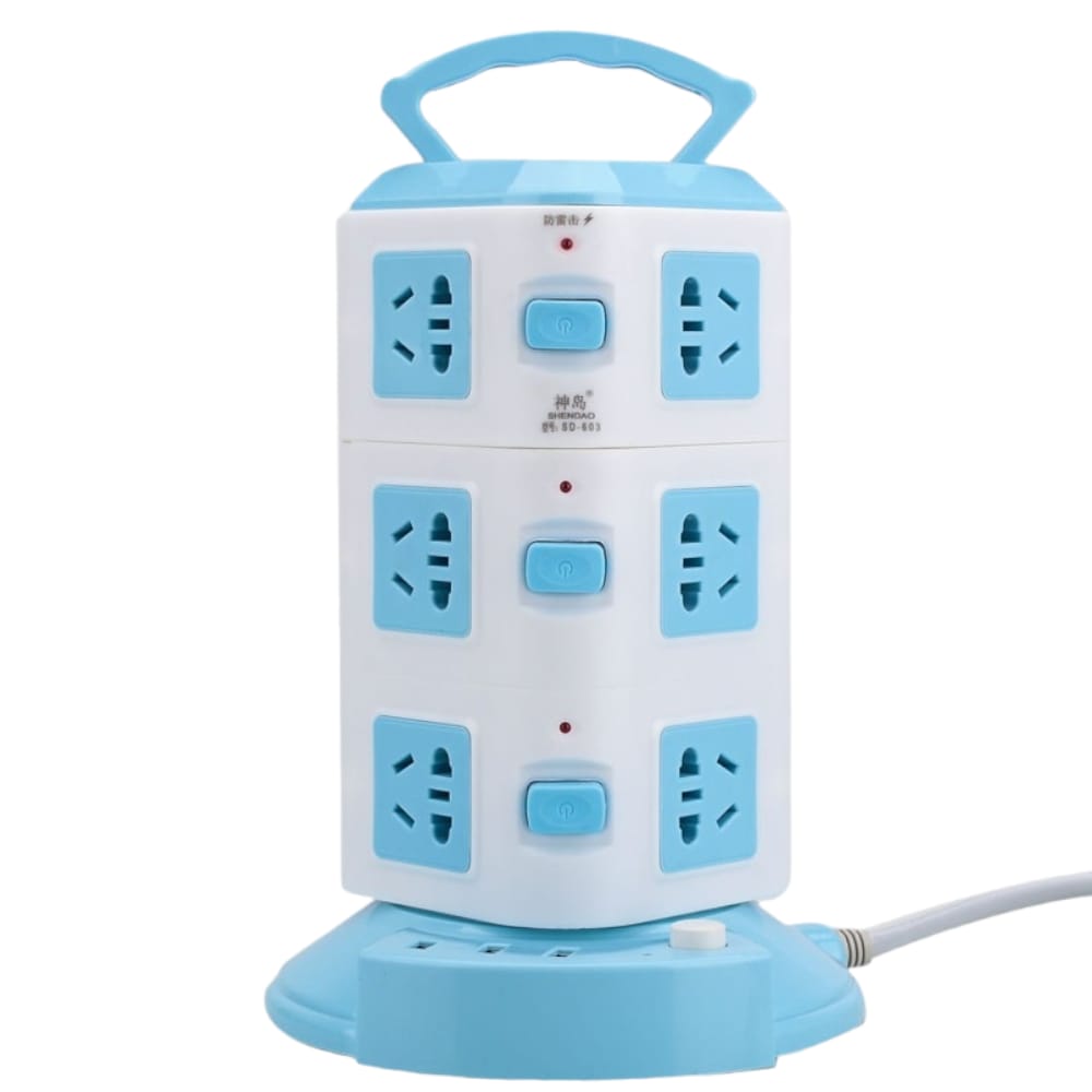 Torre Vertical Multifuncional 3 Niveles de 12 Conexiones y 3 Puertos USB